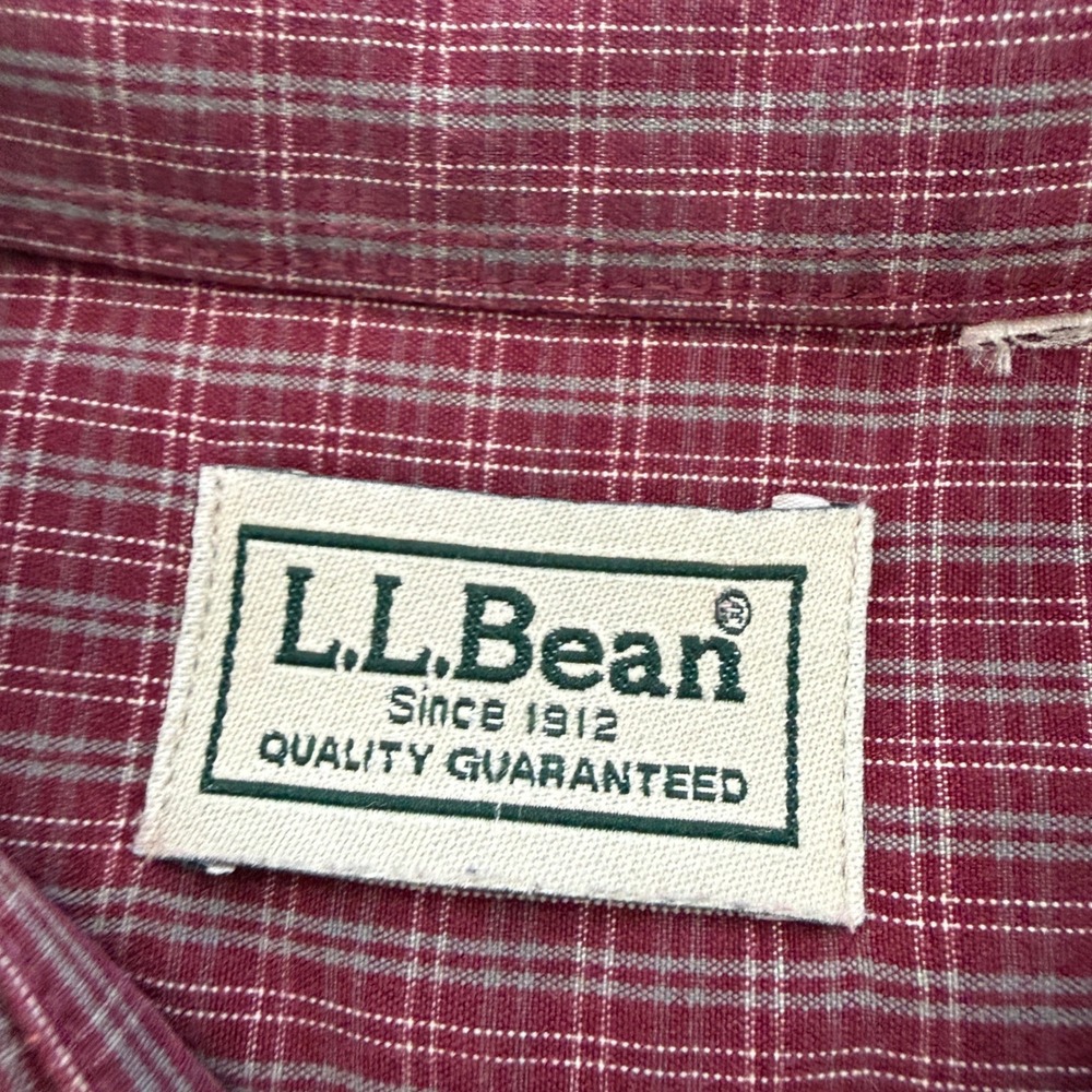 LL Bean Mens Red Grey Micro Plaid Long Sleeve Button Down Shirt Large Regular - Picture 7 of 8